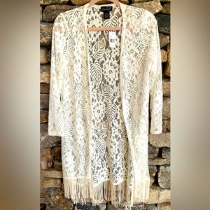 Boho fringe top, throw, cover up L